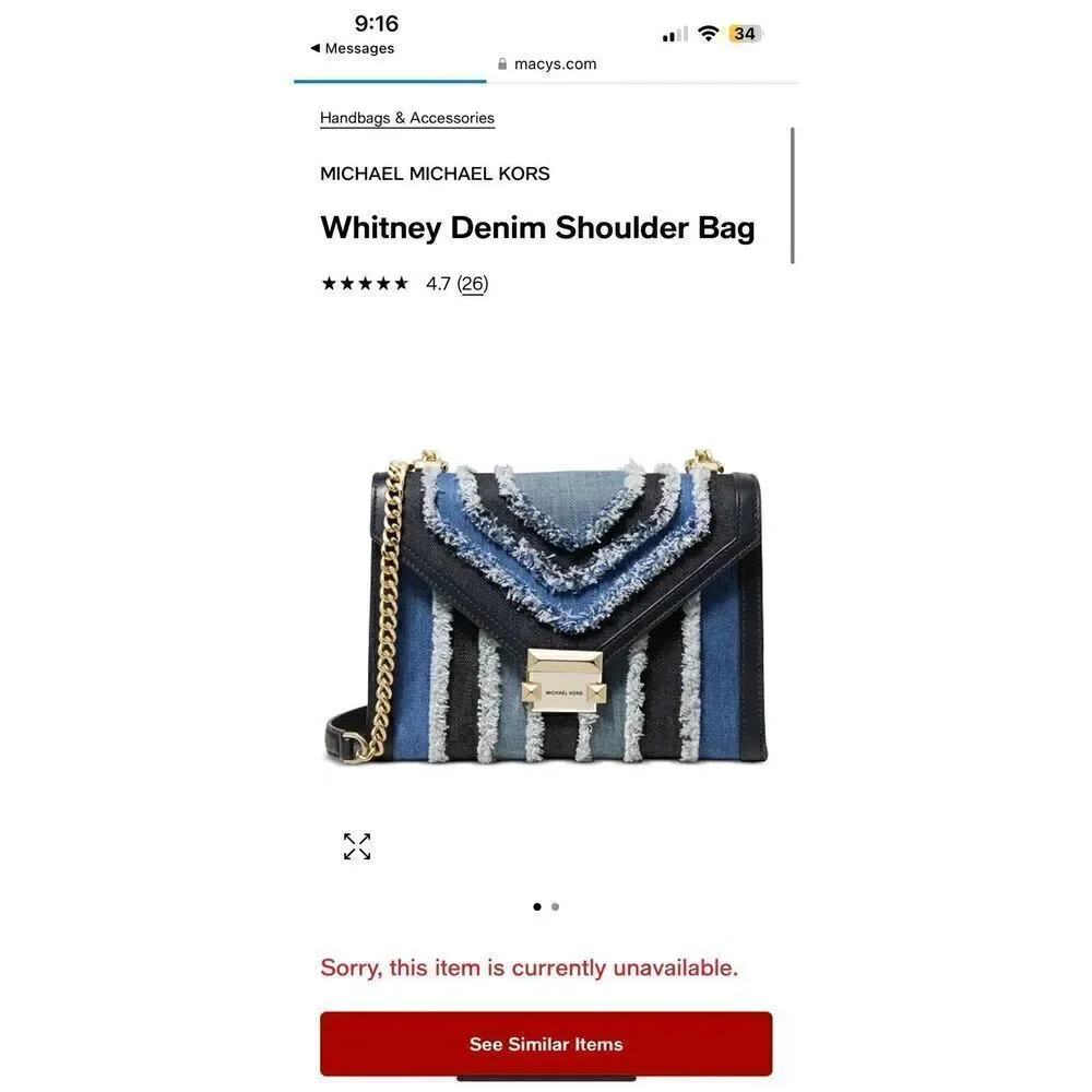Michael Kors Whitney Denim Shoulder Crossbody Bag Gold Hardware